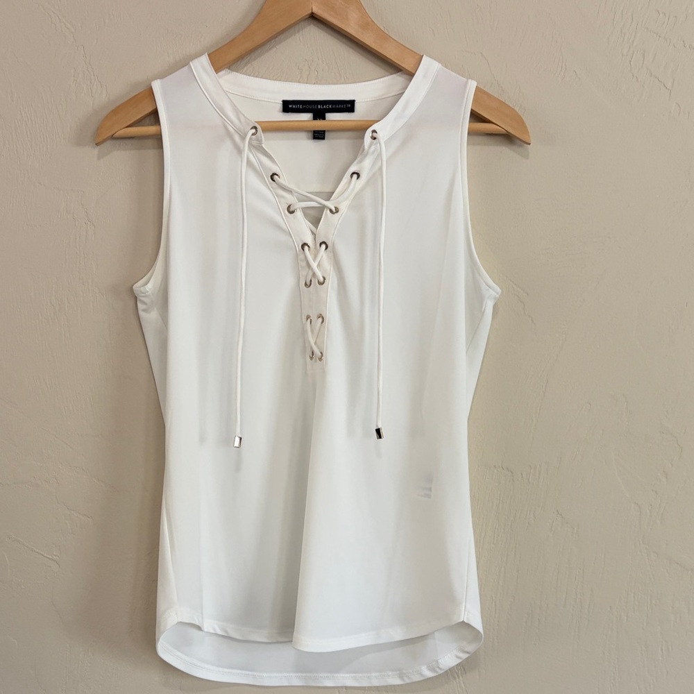 White House Black Market White Lace-Up Sleeveless Tank. Excellent Condition!